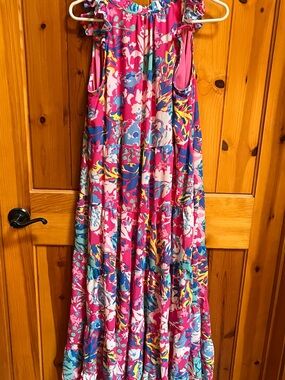 Mud Pie Pink Multi floral maxi dress.